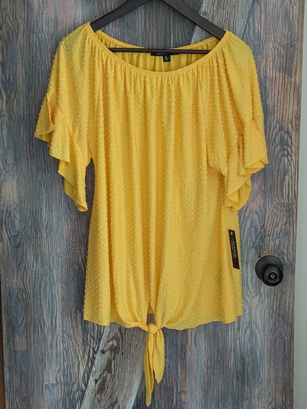Zac And Rachel Sunny Yellow Tie-Front Flutter Sleeve Blouse XL
